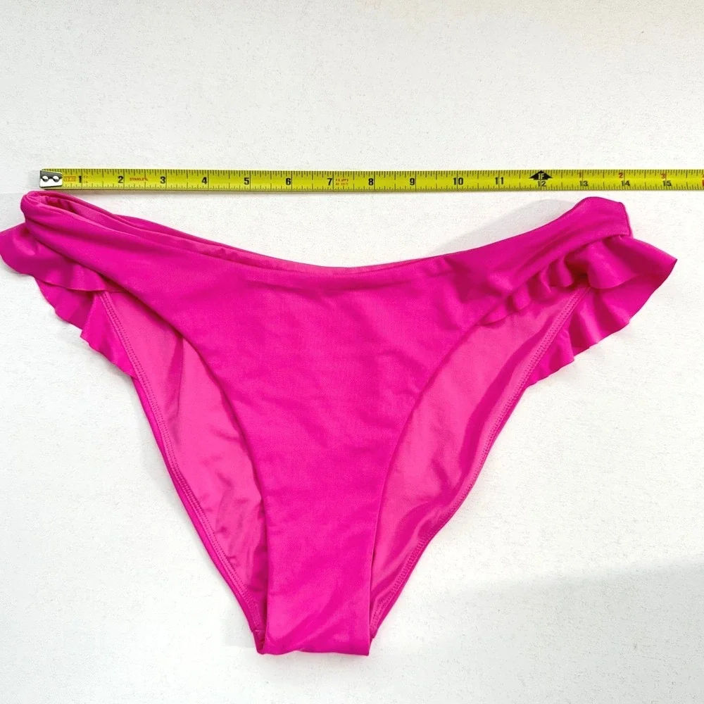 Carve Designs Pink Ruffle Bikini Bottoms Low Rise Swim‎ Small Fuchsia Magenta